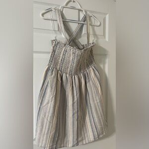 American Eagle Linen Blend Striped Summer Dress Shirred Womens Size Large